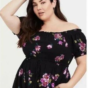 Torrid Floral Off The Shoulder Challis Midi Dress Black Size 2